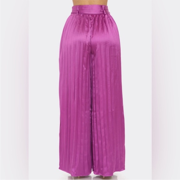 NWT! Elegant Purple Women's Wide-Leg With Belt High Waist Pants - Picture 4 of 4
